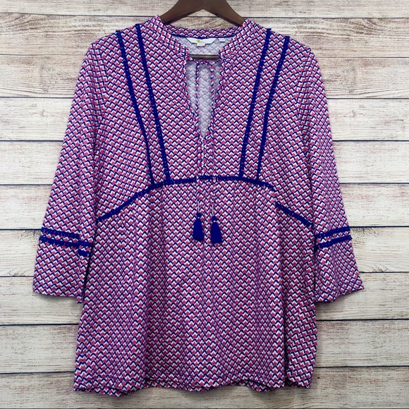 Boden Tops - Boden Gemma Jersey Pink Geo Peasant Top Size 14